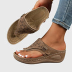 Sandálias ortopédicas femininas cunha slip-on com suporte plantar