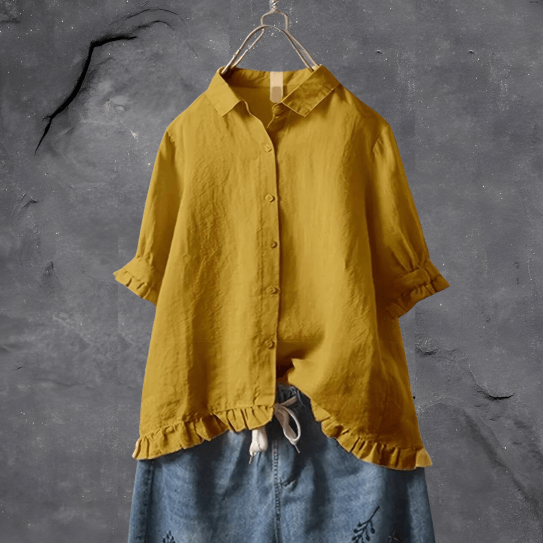 Camisa feminina folgada com botões em várias cores