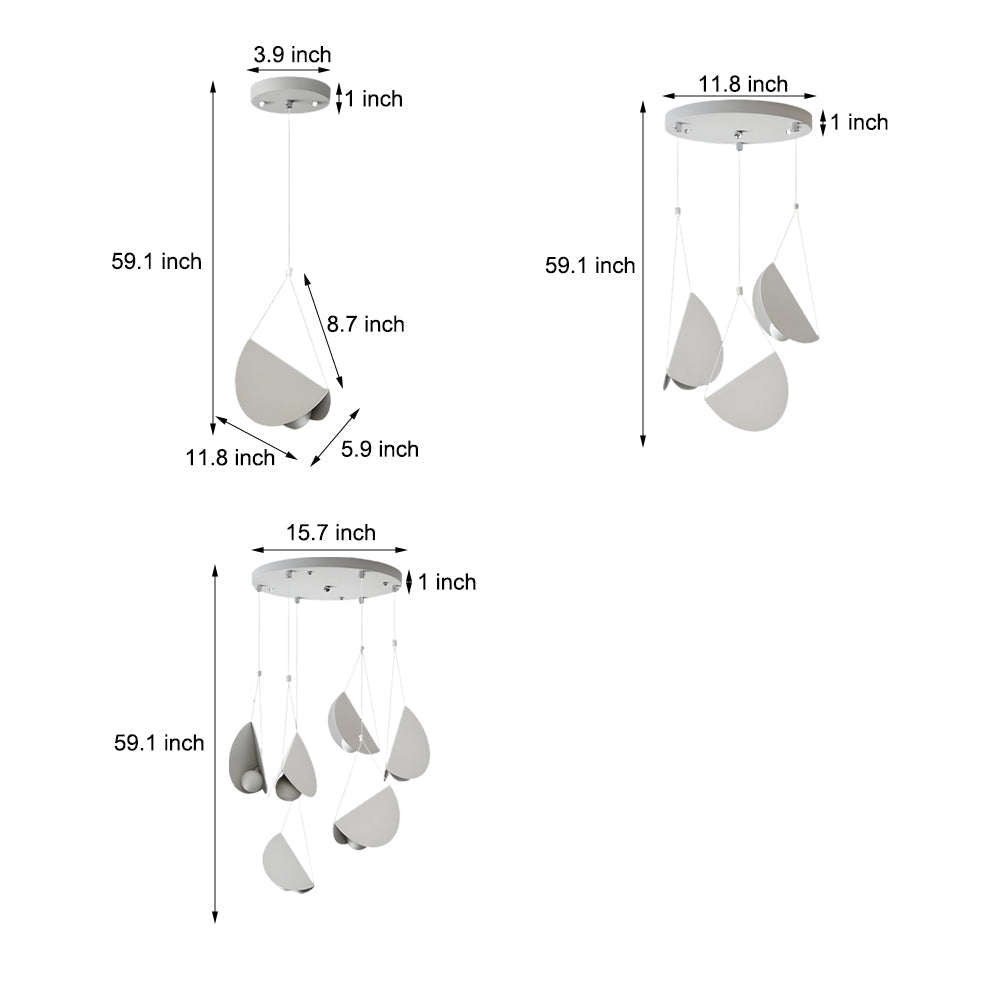 Candeeiro suspenso minimalista branco fosco em metal, design meia-lua, 1/3/6 luzes LED moderno