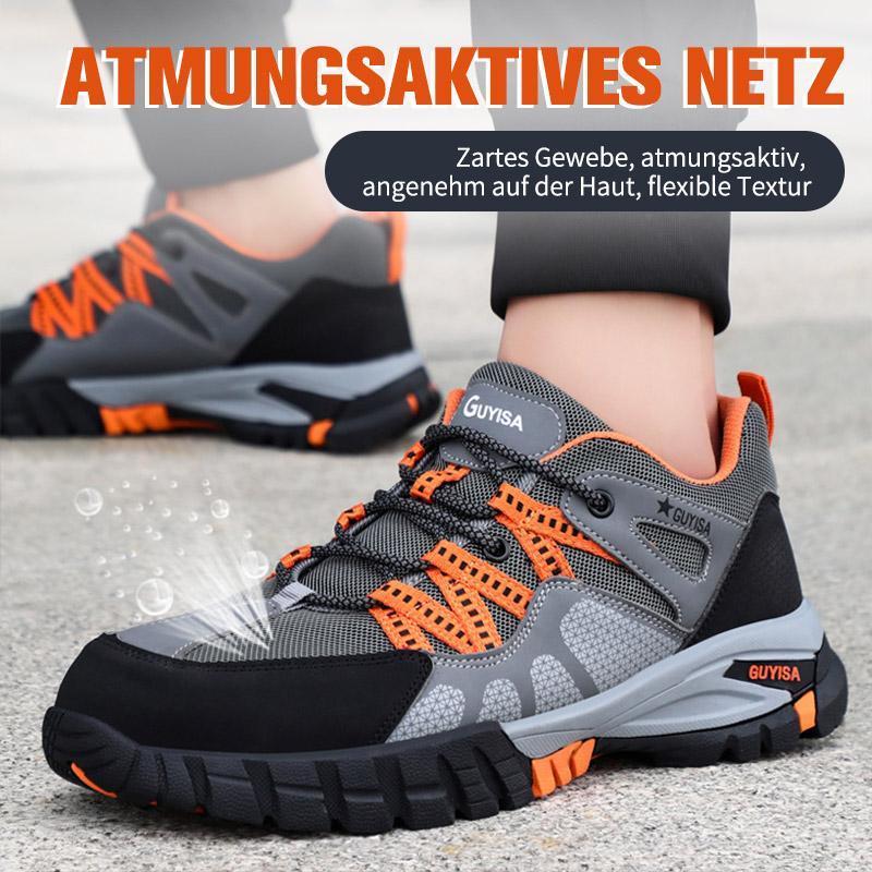 Sapatos de segurança masculinos com biqueira de aço, antiderrapante e leves, cinzento