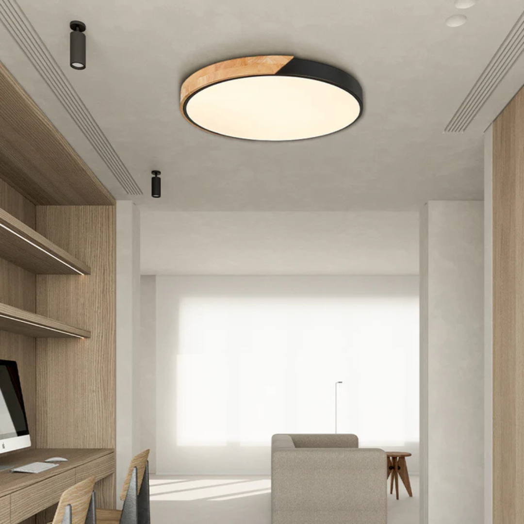 Candeeiro de teto LED design escandinavo com madeira natural, plafon moderno