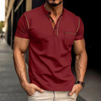 Polo masculino casual e versátil, corte regular, blend de algodão, manga curta