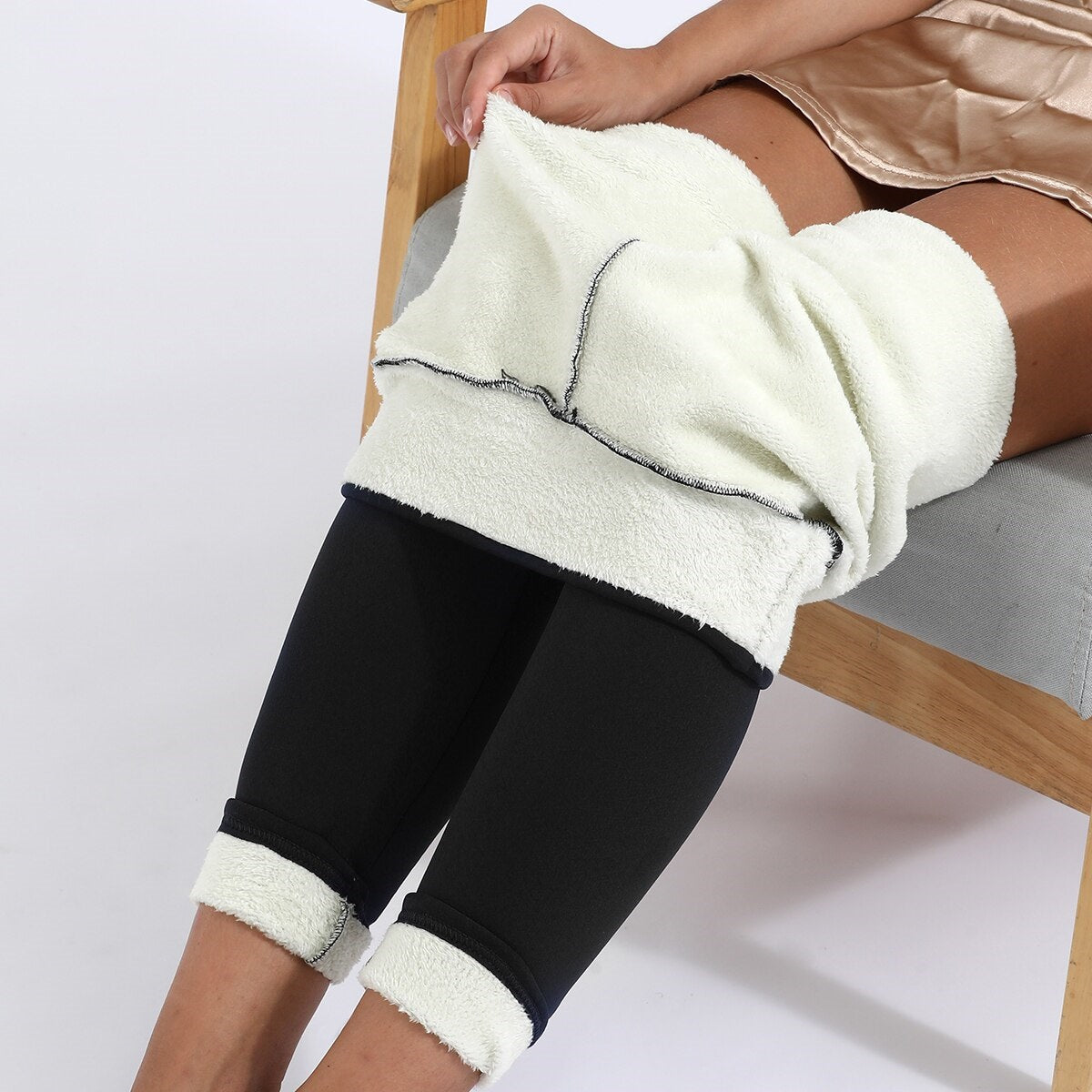Leggings térmicas forradas para mulher cintura alta opacas para inverno