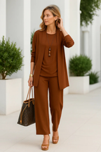 Conjunto formal feminino 3 peças corte ajustado elegante
