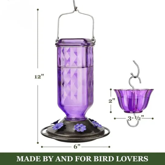 Alimentador de beija-flor de vidro 24oz à prova de vazamento com 6 portas em flor e anti-formigas