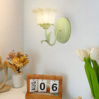Candeeiro de parede em vidro design floral verde com 3 níveis de luz, moderno e elegante