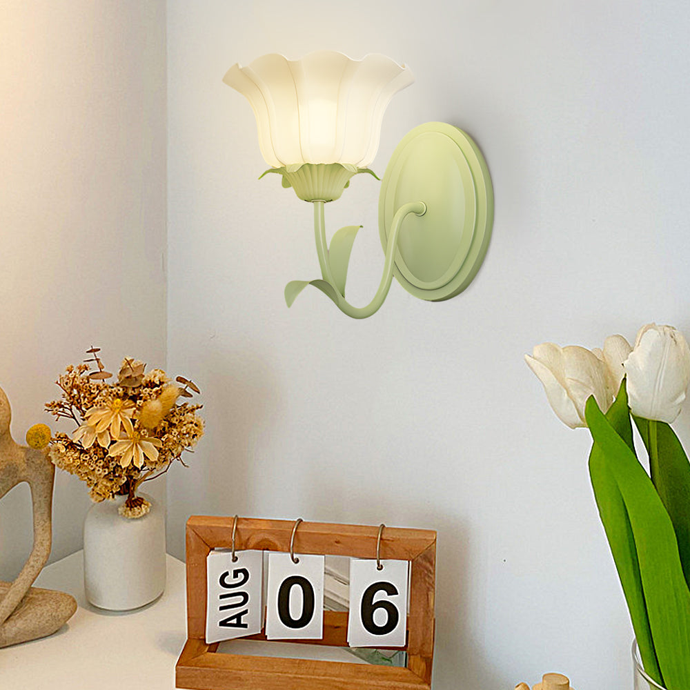 Candeeiro de parede em vidro design floral verde com 3 níveis de luz, moderno e elegante