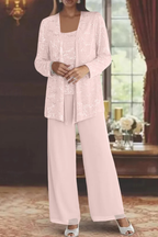 Conjunto feminino 3 peças renda lantejoulas casaco e calça perna larga
