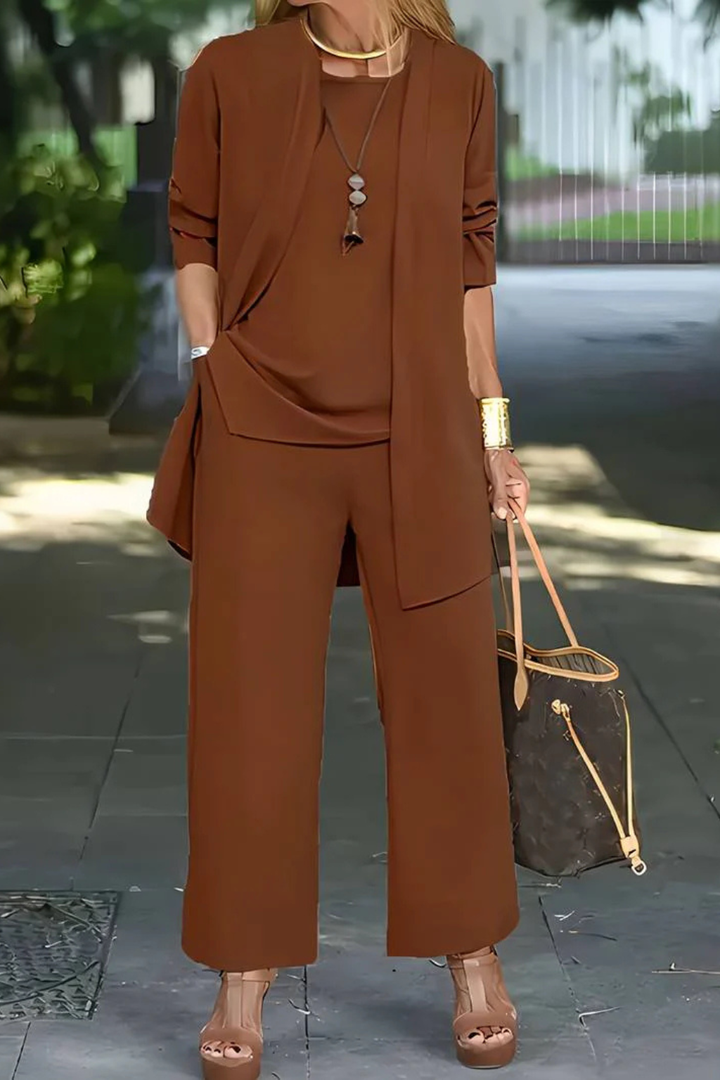 Conjunto formal feminino 3 peças corte ajustado elegante