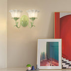 Candeeiro de parede em vidro design floral verde com 3 níveis de luz, moderno e elegante