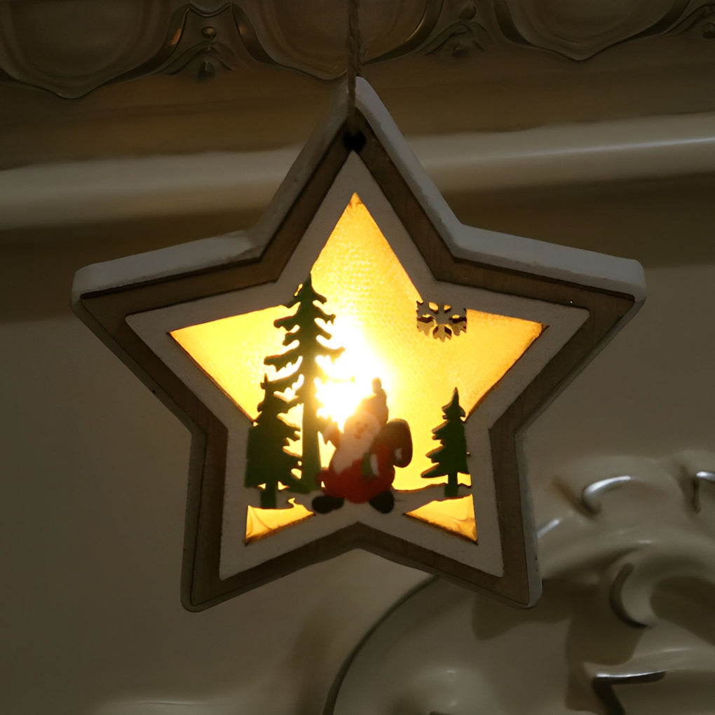 Enfeites de Natal em madeira decoração suspensa formas natalinas sino estrela árvore presente