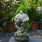 Gnomos Solares de Jardim em resina impermeável com luz LED branco quente e sensor de crepúsculo