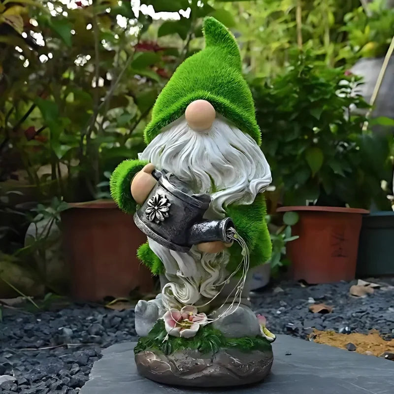 Gnomos Solares de Jardim em resina impermeável com luz LED branco quente e sensor de crepúsculo