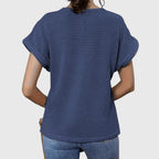 Blusa feminina malha rendada decote redondo mangas curtas