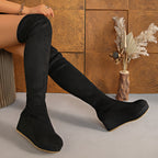 Botas acima do joelho femininas elásticas com cunha cano longo 55 cm