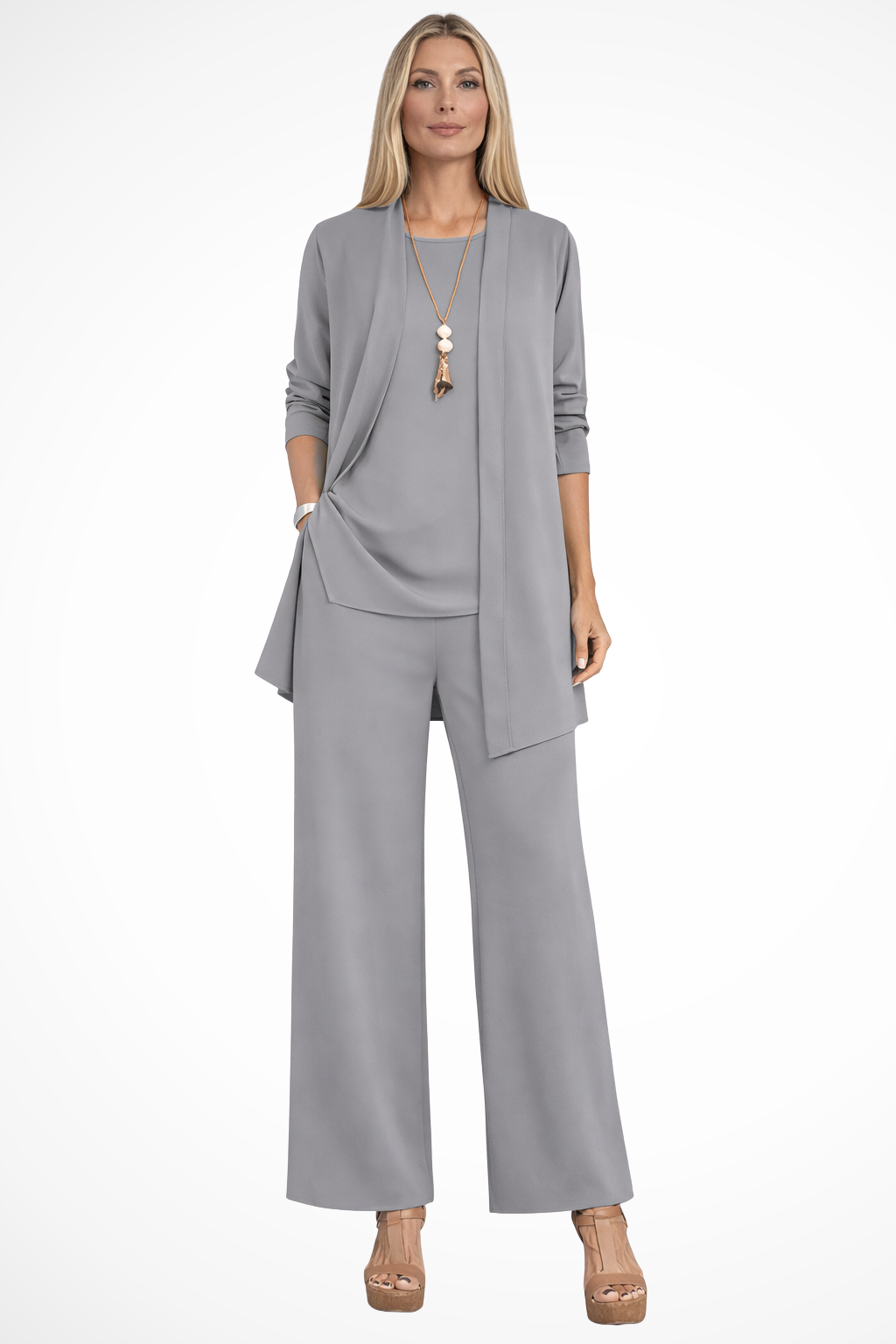 Conjunto formal feminino 3 peças corte ajustado elegante
