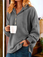 Sweater vintage manga longa com botões frontais em cores sólidas