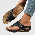 Sandálias ortopédicas femininas cunha slip-on com suporte plantar