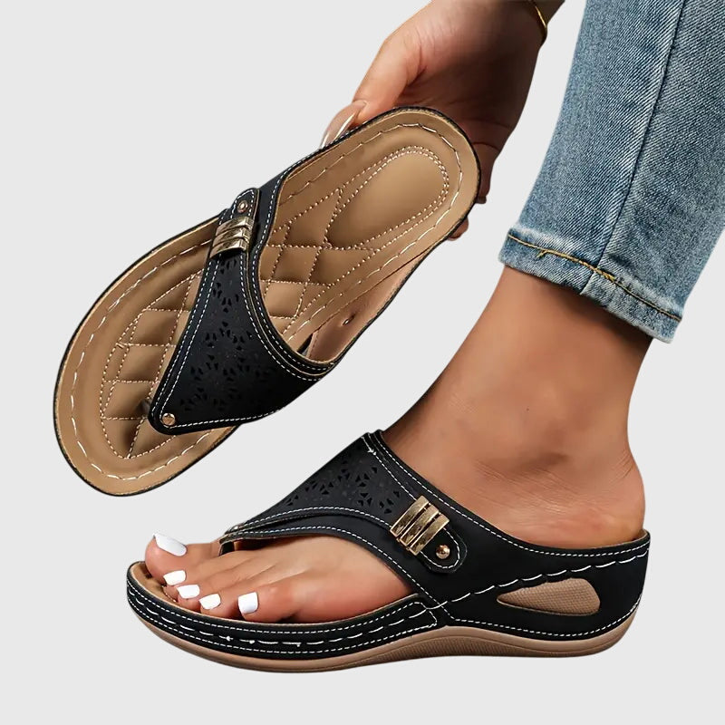 Sandálias ortopédicas femininas cunha slip-on com suporte plantar