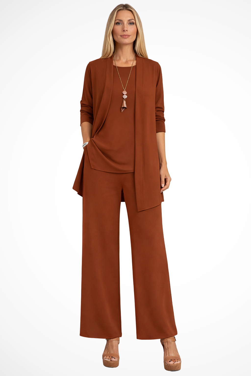 Conjunto formal feminino 3 peças corte ajustado elegante