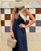 Vestido maxi decote cruzado costas abertas feminino elegante para ocasião especial