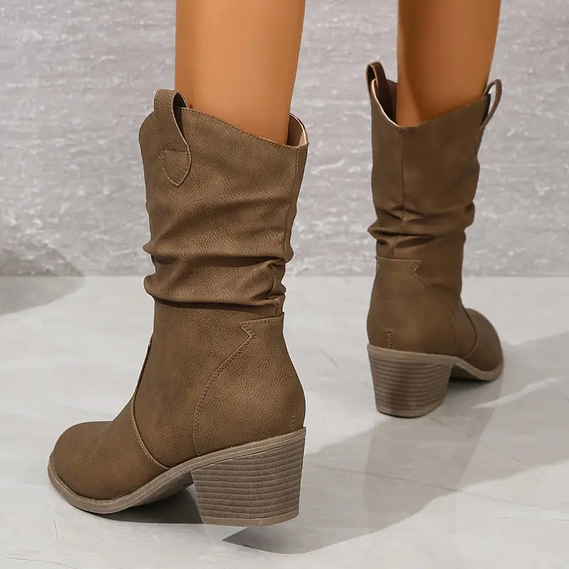 Botins ocidentais femininos Western com salto bloco até ao tornozelo