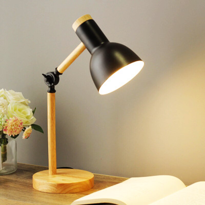 Candeeiro de mesa LED design nórdico ajustável em metal e madeira