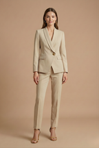 Conjunto feminino 2 peças blazer gola xale e calça reta