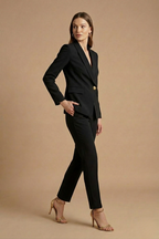 Conjunto feminino 2 peças blazer gola xale e calça reta