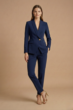 Conjunto feminino 2 peças blazer gola xale e calça reta
