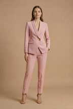 Conjunto feminino 2 peças blazer gola xale e calça reta
