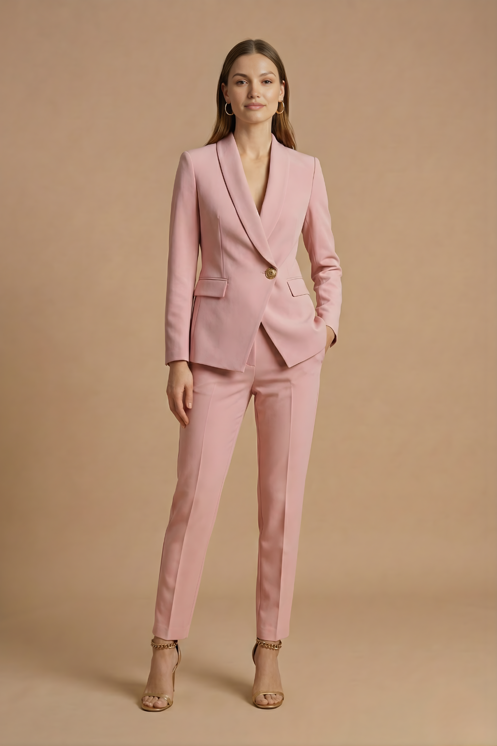Conjunto feminino 2 peças blazer gola xale e calça reta