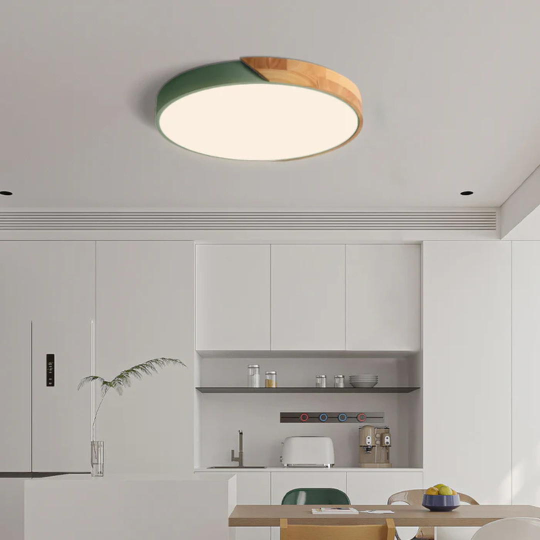 Candeeiro de teto LED design escandinavo com madeira natural, plafon moderno