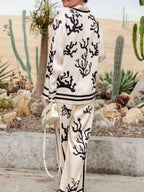 Conjunto feminino blusa e calça wide leg fluida estilo relaxado