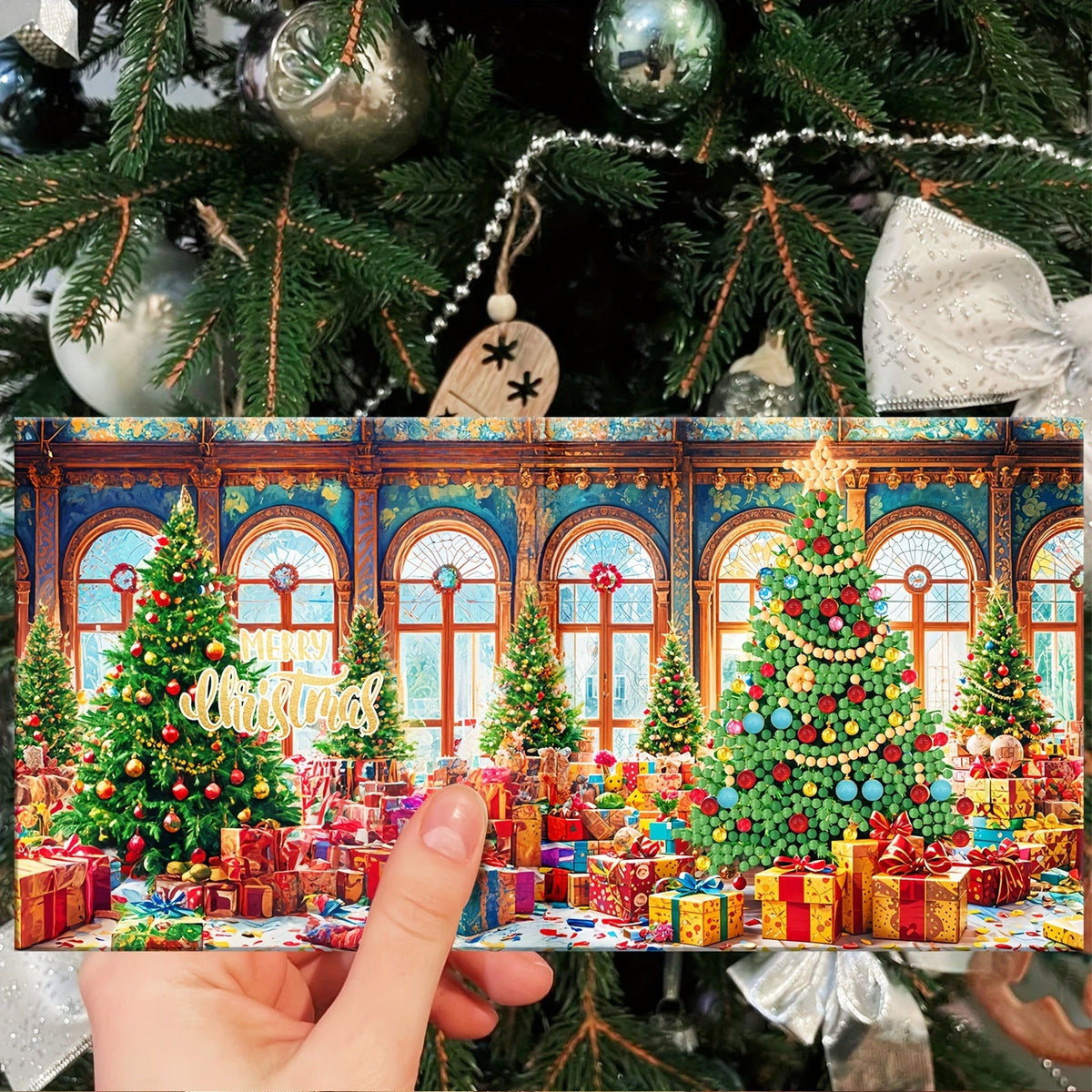 Kit de cartões de Natal com diamond painting 12 unidades Pai Natal e animais DIY