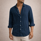 Camisa de linho homem casual manga longa corte direito