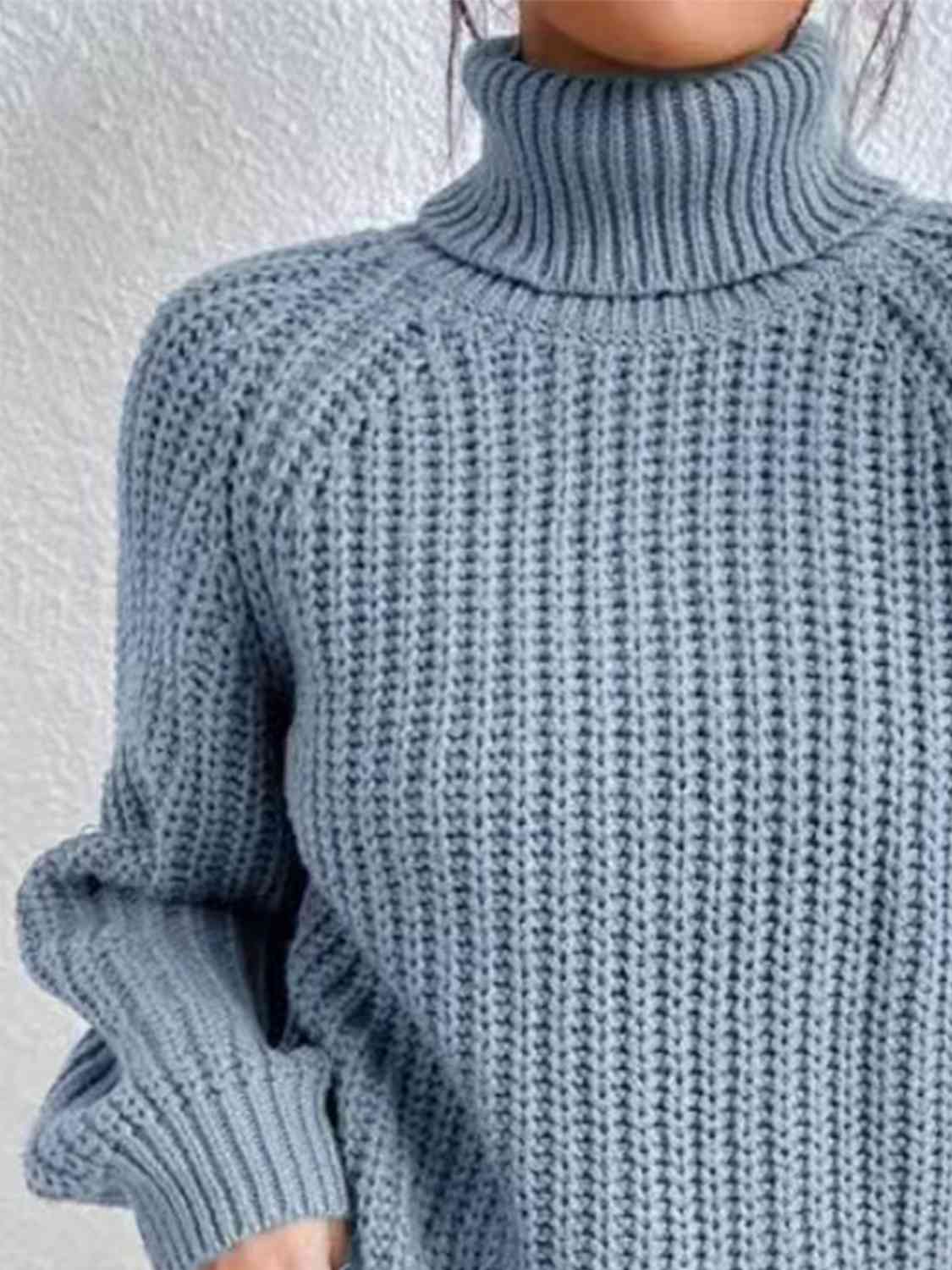 Camisola feminina gola alta canelada com fenda lateral outono inverno