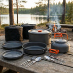 Kit de cozinha para camping 16 peças encaixáveis, leve e compacto para mochileiros