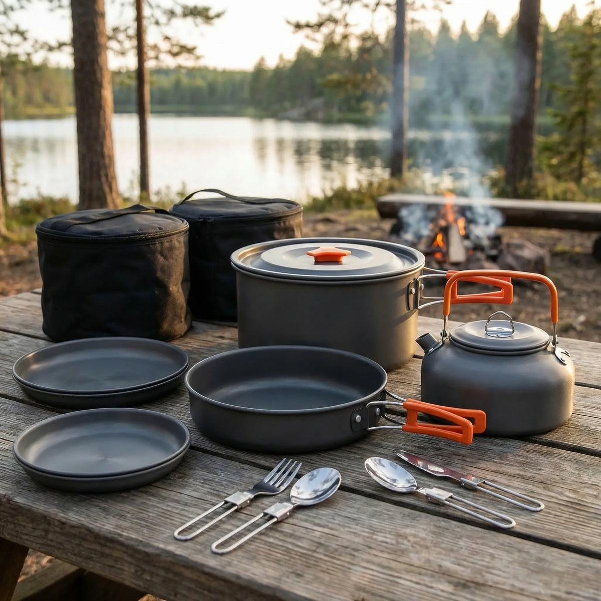 Kit de cozinha para camping 16 peças encaixáveis, leve e compacto para mochileiros