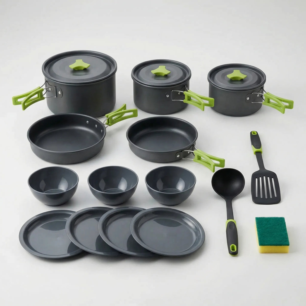 Kit de cozinha para camping 16 peças encaixáveis, leve e compacto para mochileiros