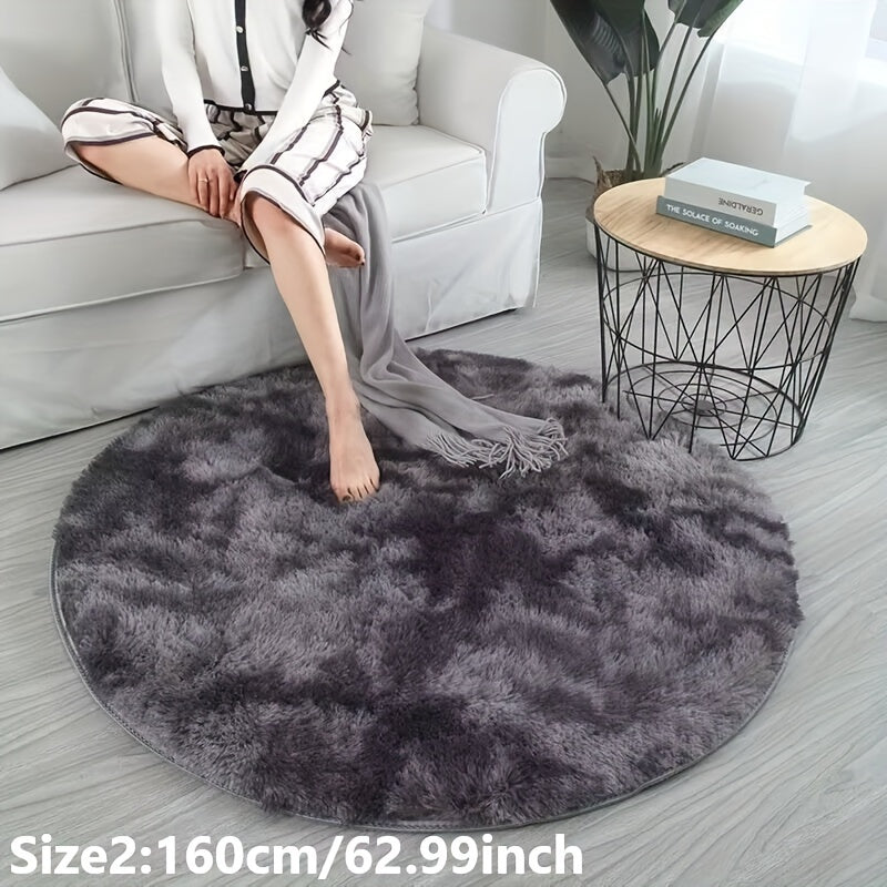 Tapete redondo pelúcia tie-dye macio e antiderrapante para sala ou quarto