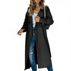 Trench coat feminina corte ajustado gola lapela com cinto removível
