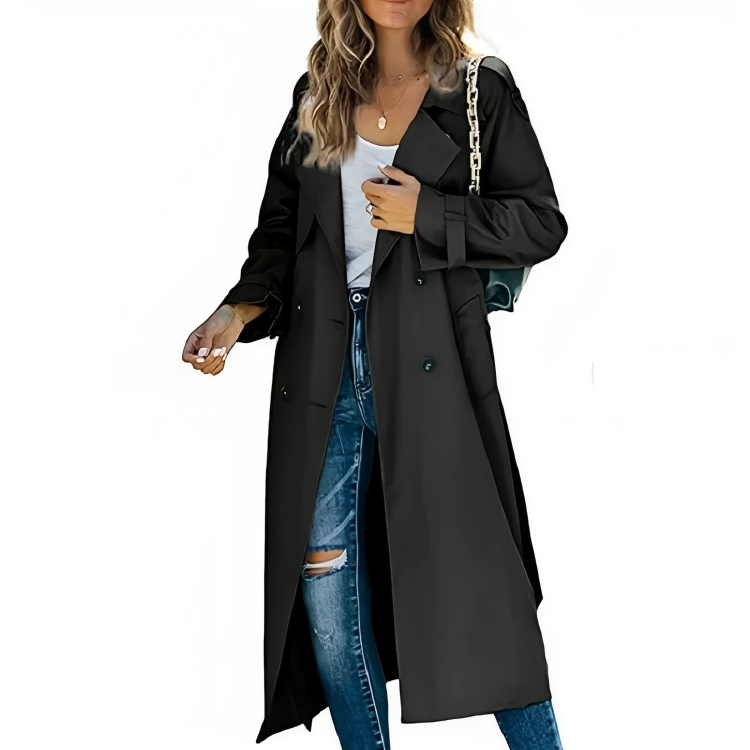 Trench coat feminina corte ajustado gola lapela com cinto removível