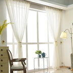 Cortinas transparentes brancas voile com riscas para sala, design moderno e leve