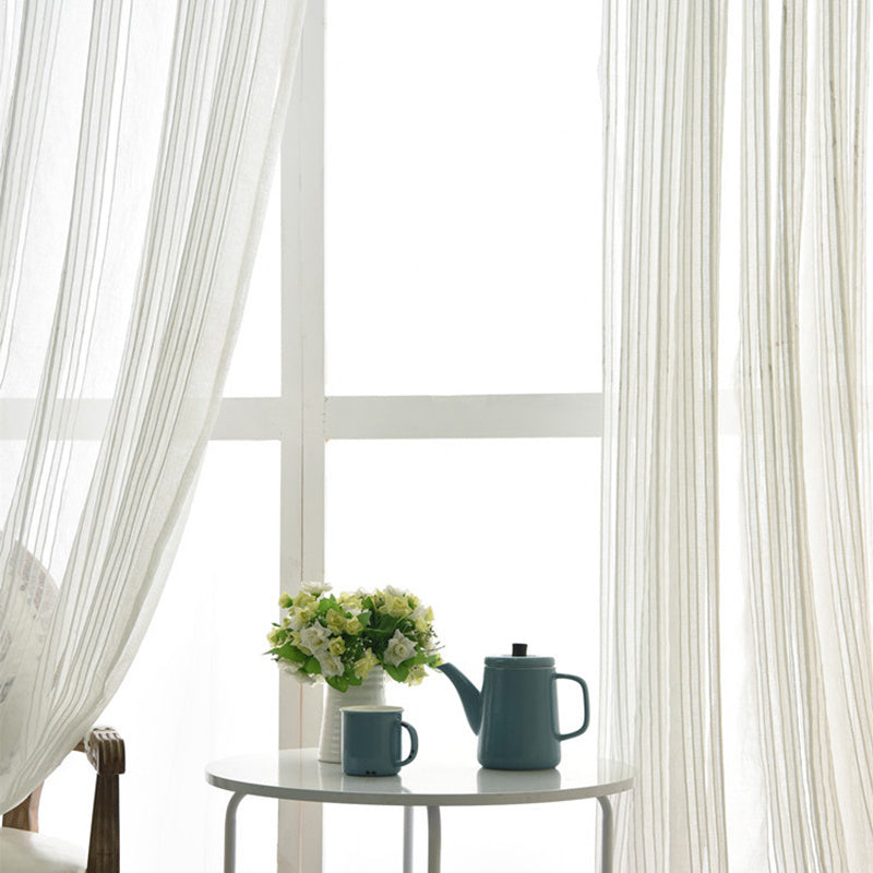 Cortinas transparentes brancas voile com riscas para sala, design moderno e leve
