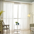 Cortinas transparentes brancas voile com riscas para sala, design moderno e leve