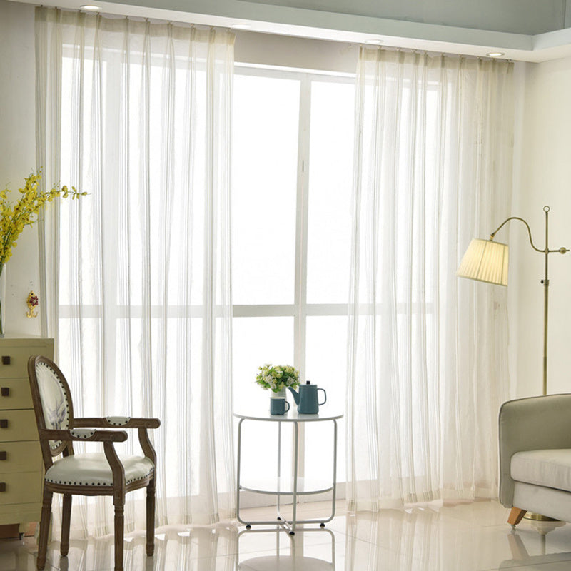 Cortinas transparentes brancas voile com riscas para sala, design moderno e leve