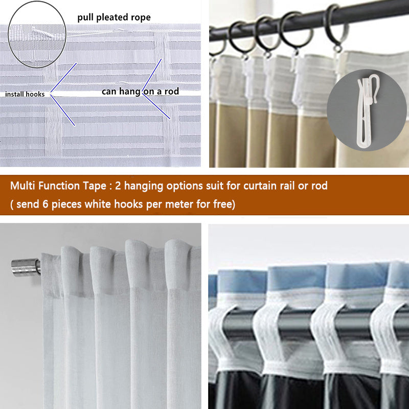Cortinas transparentes brancas voile com riscas para sala, design moderno e leve