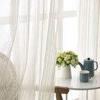 Cortinas transparentes brancas voile com riscas para sala, design moderno e leve