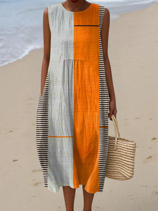 Vestido de verão feminino sem mangas corte solto tecido respirável leve